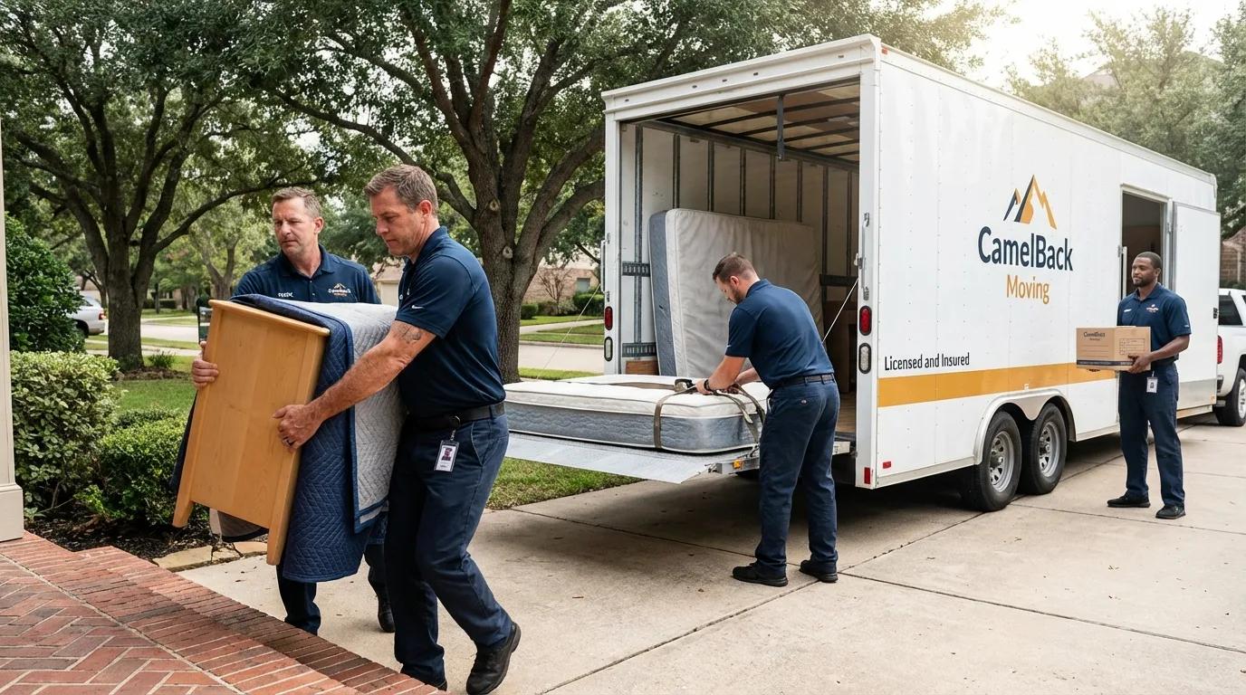 Crew loading residential truck for cross-state move from La Crosse, WI