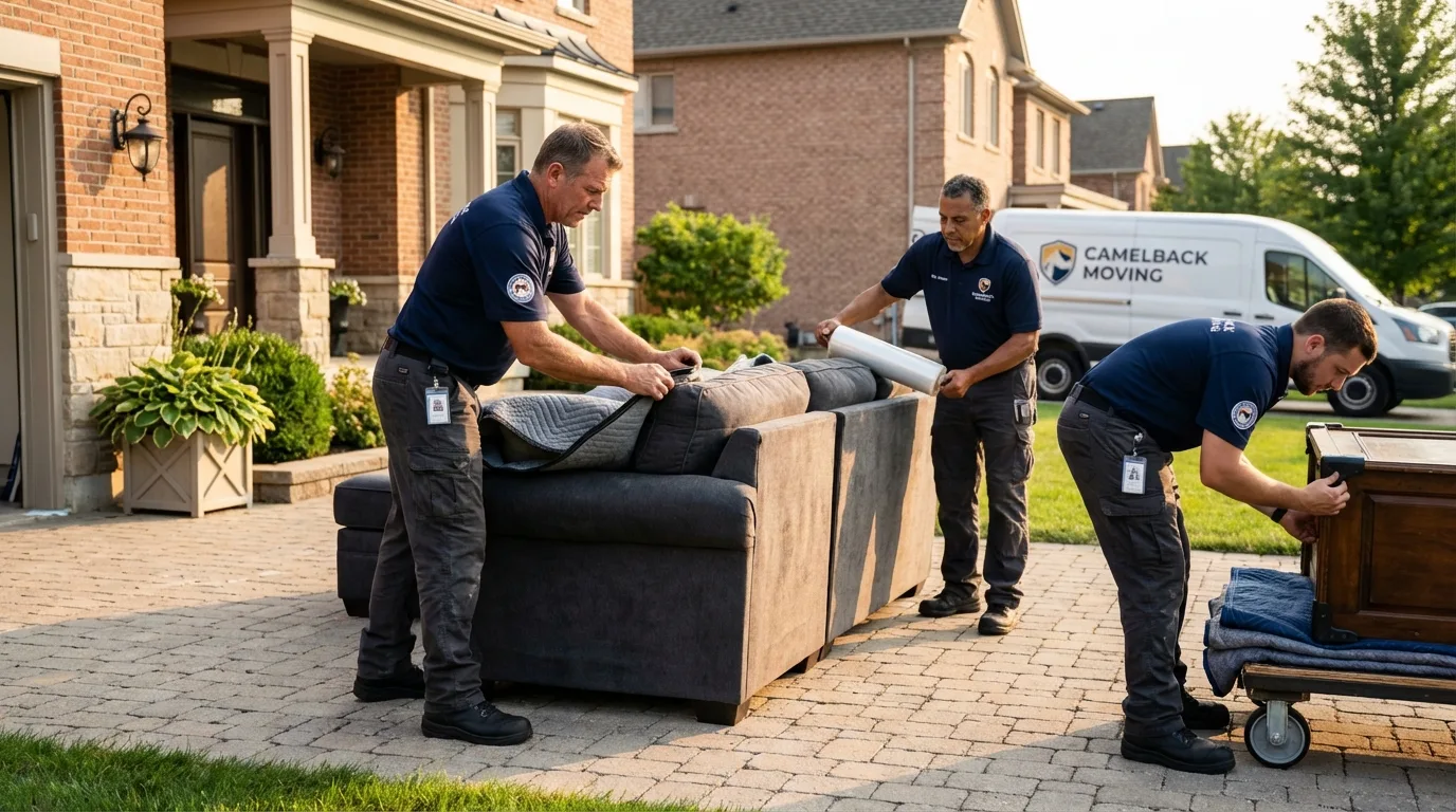 Large estate moving crew wrapping furniture in La Crosse, WI