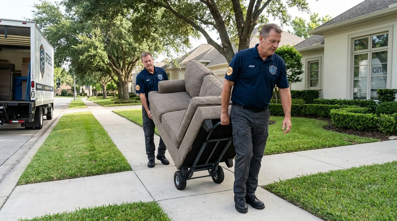 Local residential moving crew loading furniture in La Crosse, WI