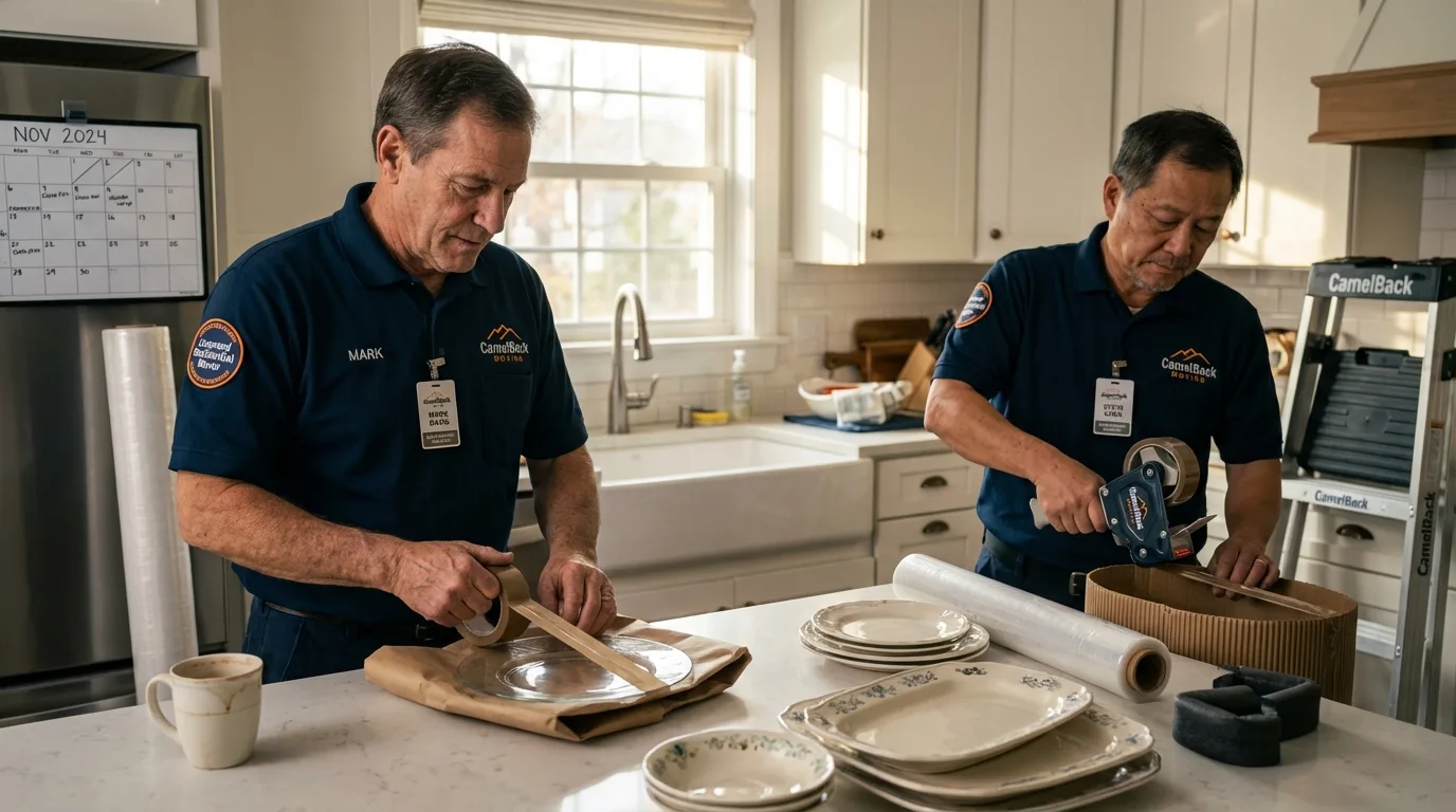 Professional crew packing kitchen dishware in La Crosse, WI